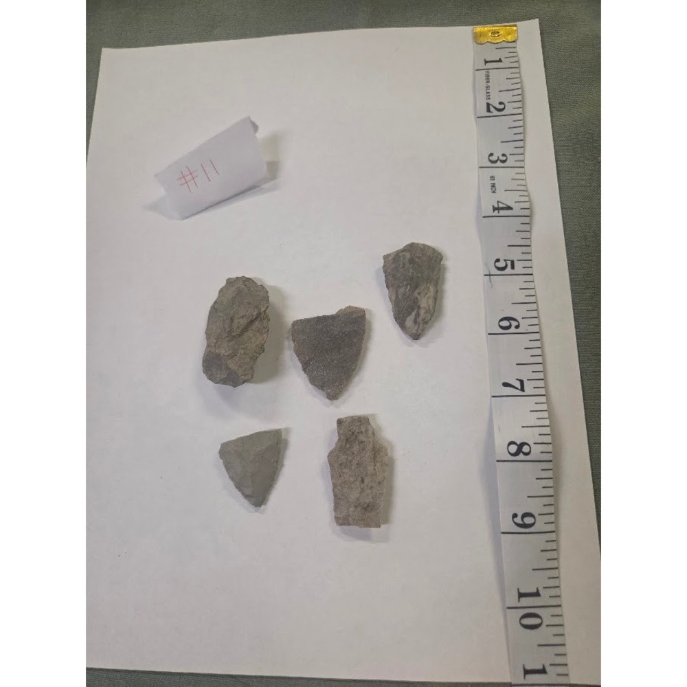 Lot  5 Native American Arrowhead Fragments and Stone Tools Gray Chert Quartzite